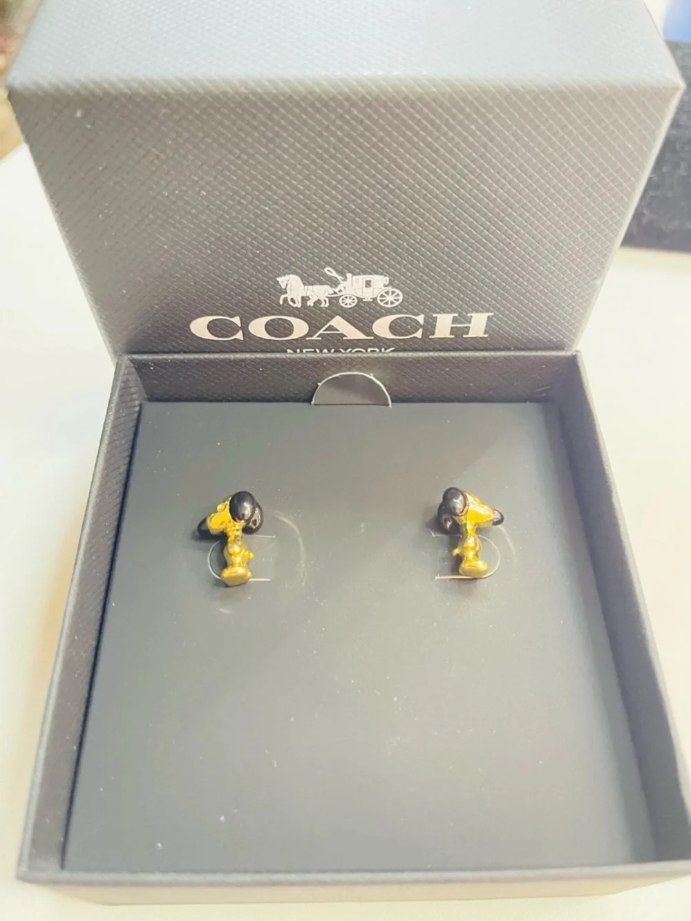 Coach authentic Black and Gold Enamel Snoopy Stud Earrings - Picture 3 of 3
